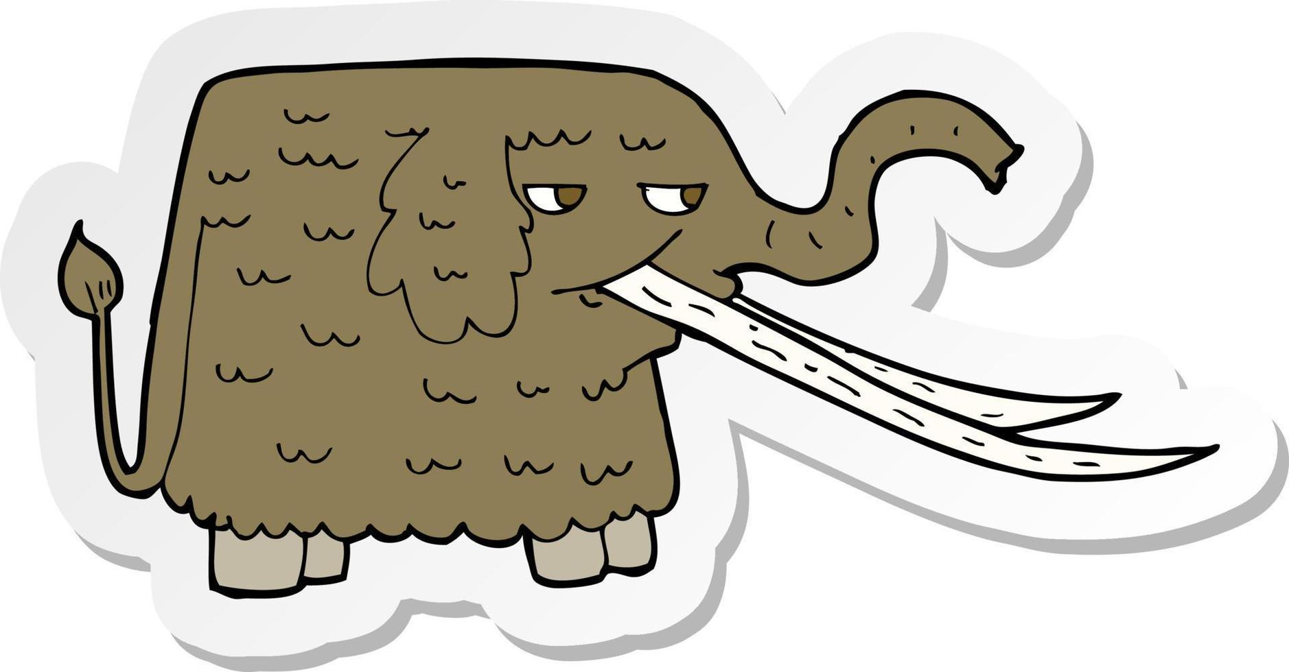 sticker of a cartoon woolly mammoth vector