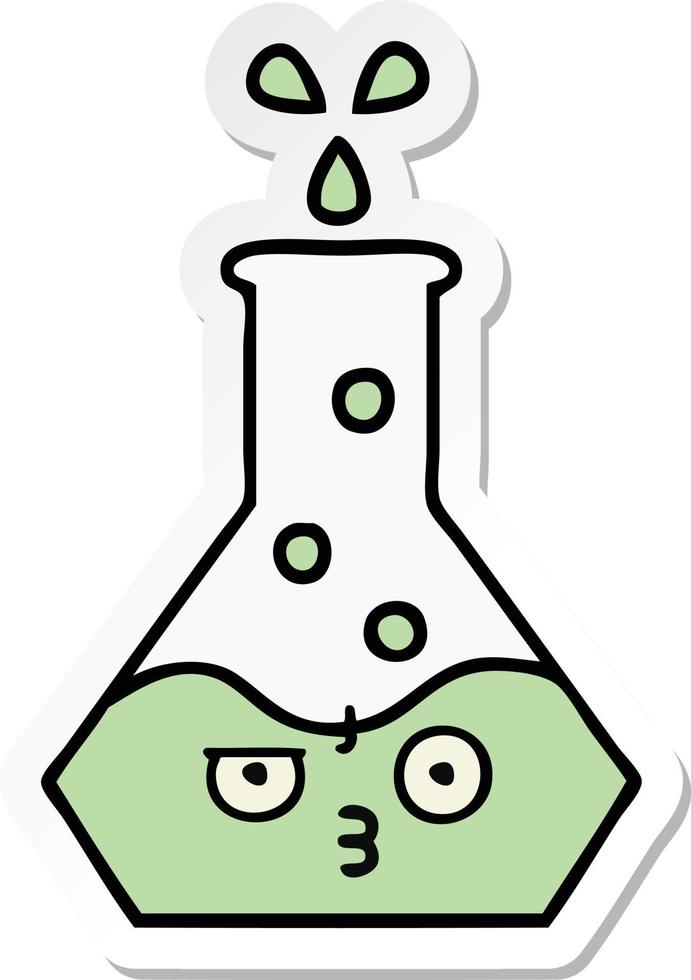sticker of a cute cartoon science beaker vector