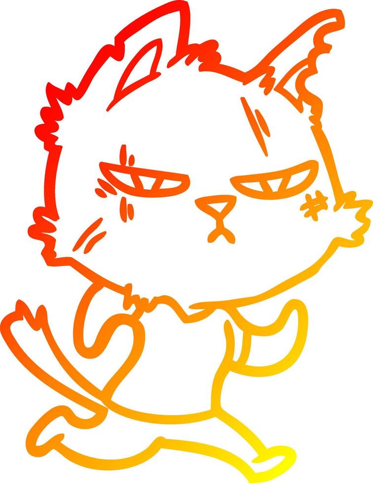 dibujo de línea de gradiente cálido gato de dibujos animados duro corriendo vector