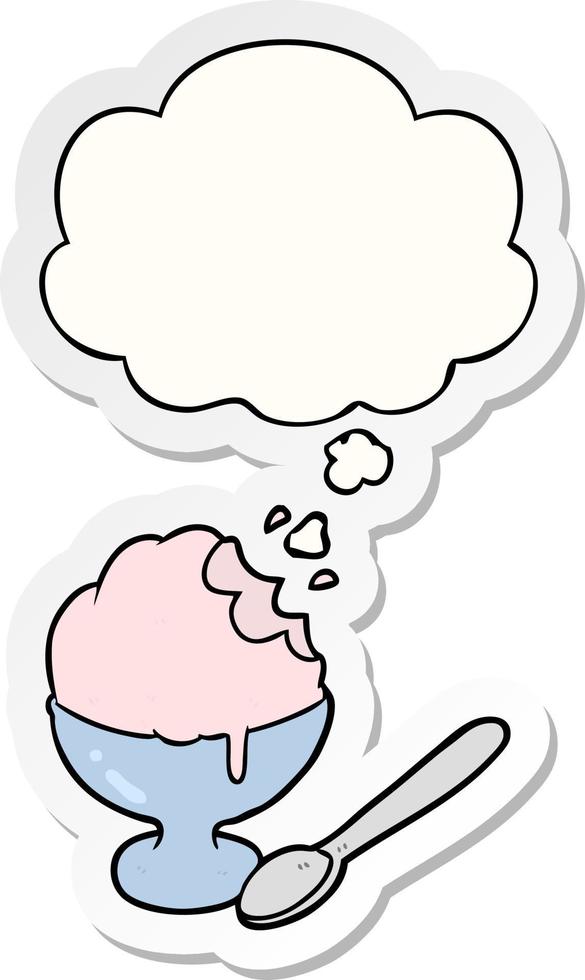 cartoon ice cream dessert and thought bubble as a printed sticker vector