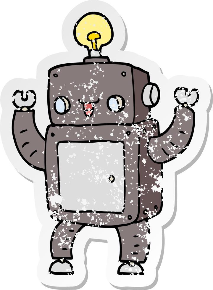 distressed sticker of a cartoon happy robot vector