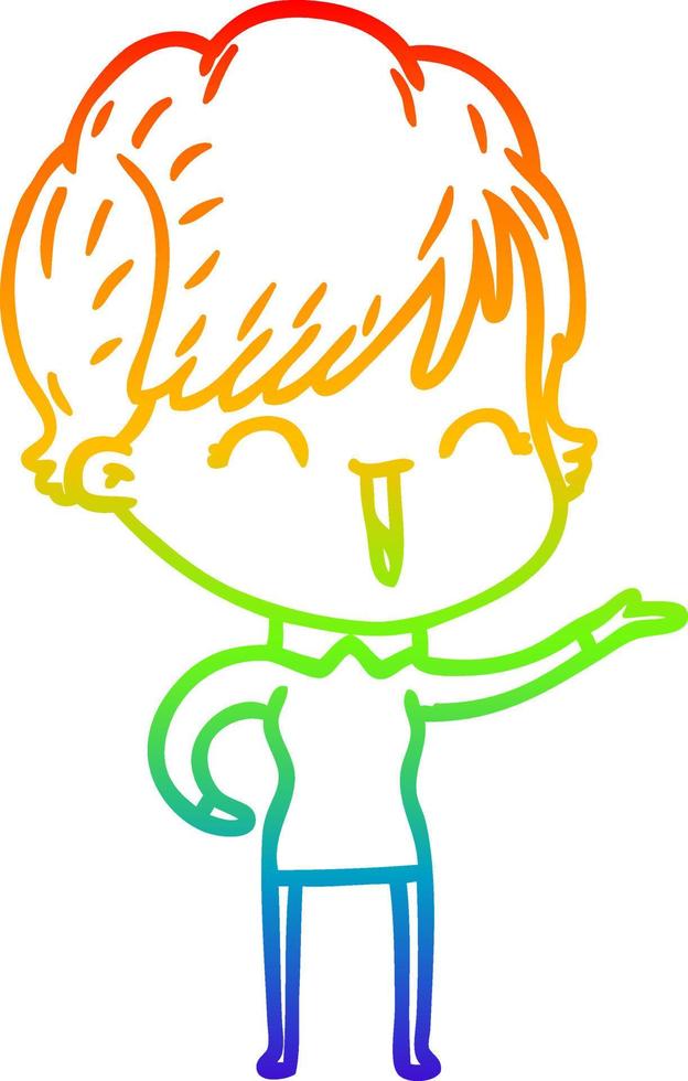 rainbow gradient line drawing cartoon laughing woman vector