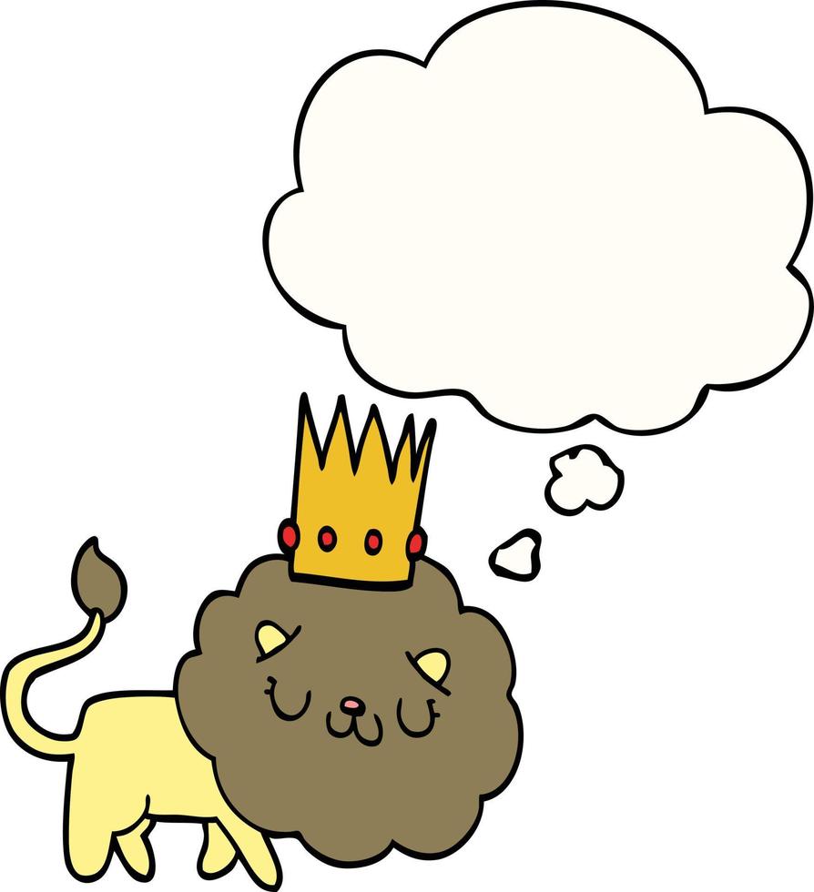 cartoon lion with crown and thought bubble vector