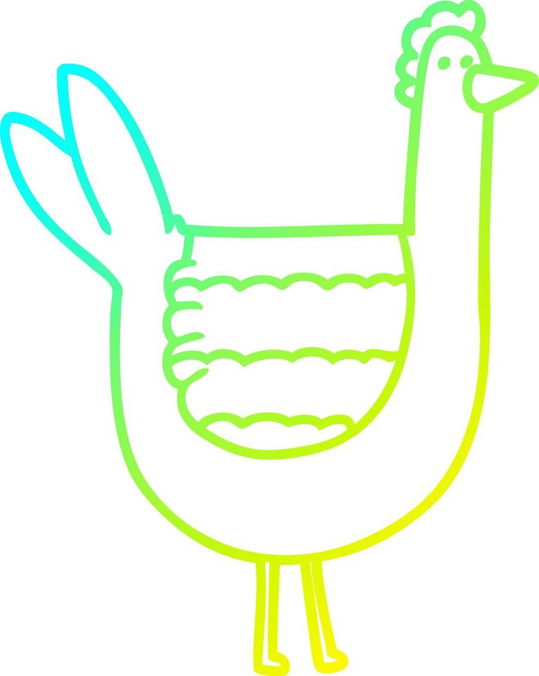 pollo de dibujos animados de dibujo de línea de gradiente frío vector