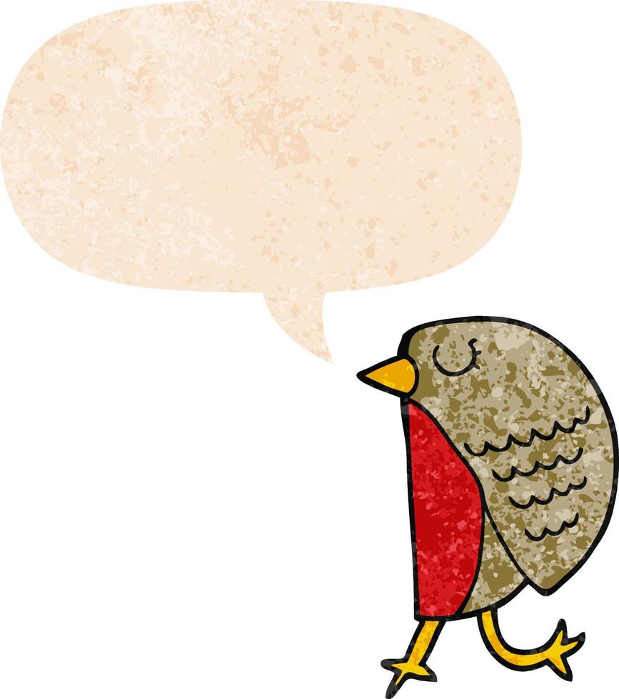 cartoon bird and speech bubble in retro textured style vector