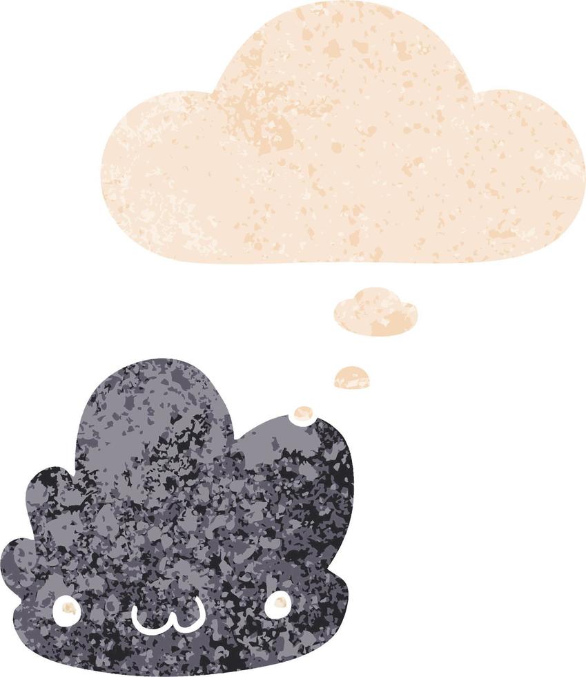 cute cartoon cloud and thought bubble in retro textured style vector