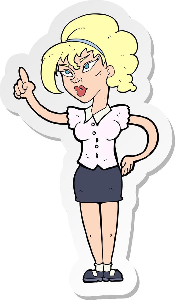 sticker of a cartoon woman with idea vector