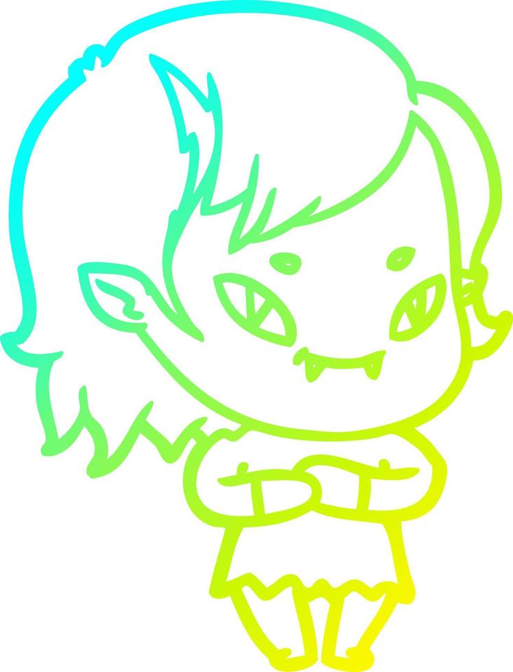 cold gradient line drawing cartoon friendly vampire girl vector