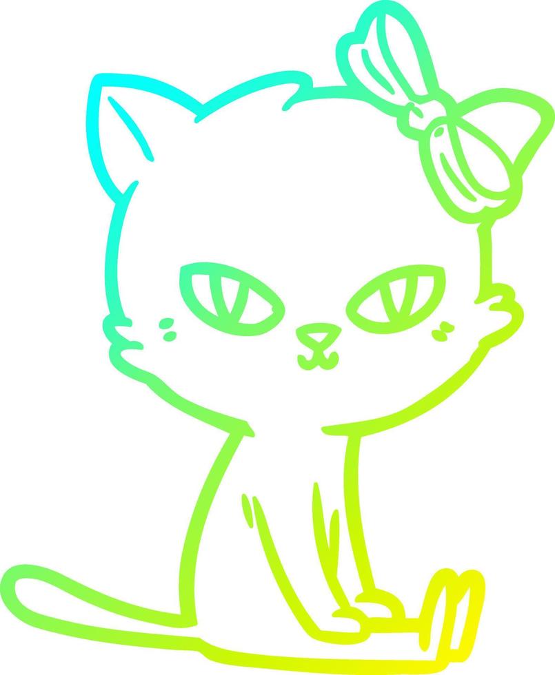 cold gradient line drawing cute cartoon cat vector