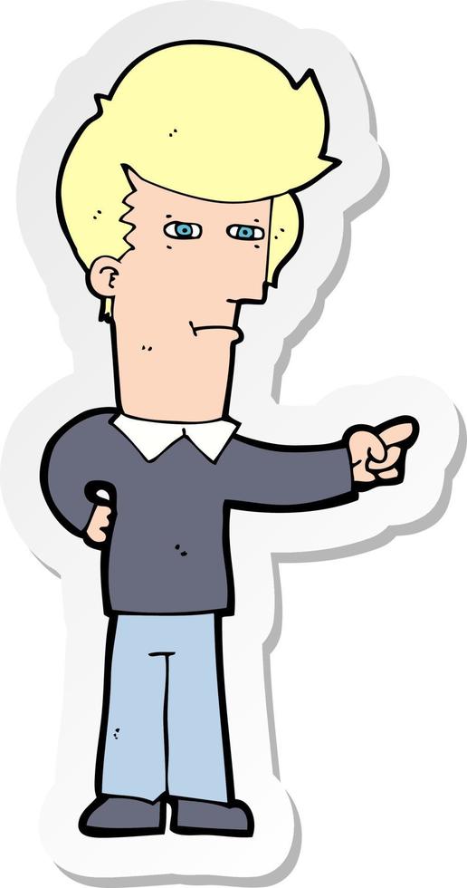 sticker of a cartoon man pointing vector