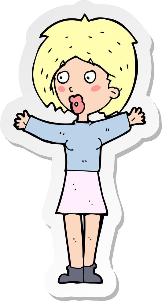 sticker of a cartoon worried woman vector