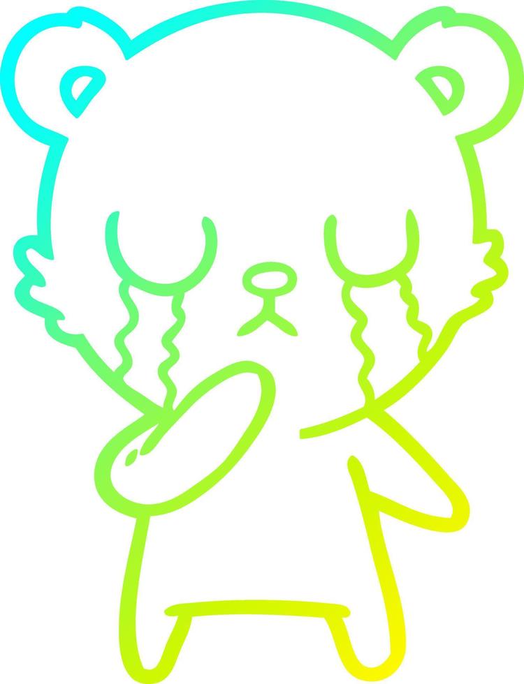 cold gradient line drawing crying polar bear cartoon vector