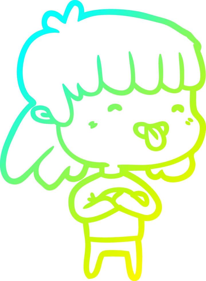 cold gradient line drawing girl sticking out tongue vector