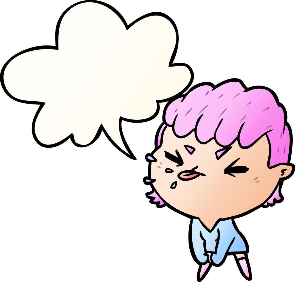 cute cartoon rude girl and speech bubble in smooth gradient style vector