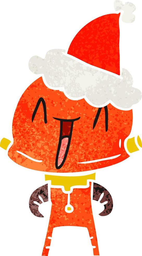 retro cartoon of a robot wearing santa hat vector