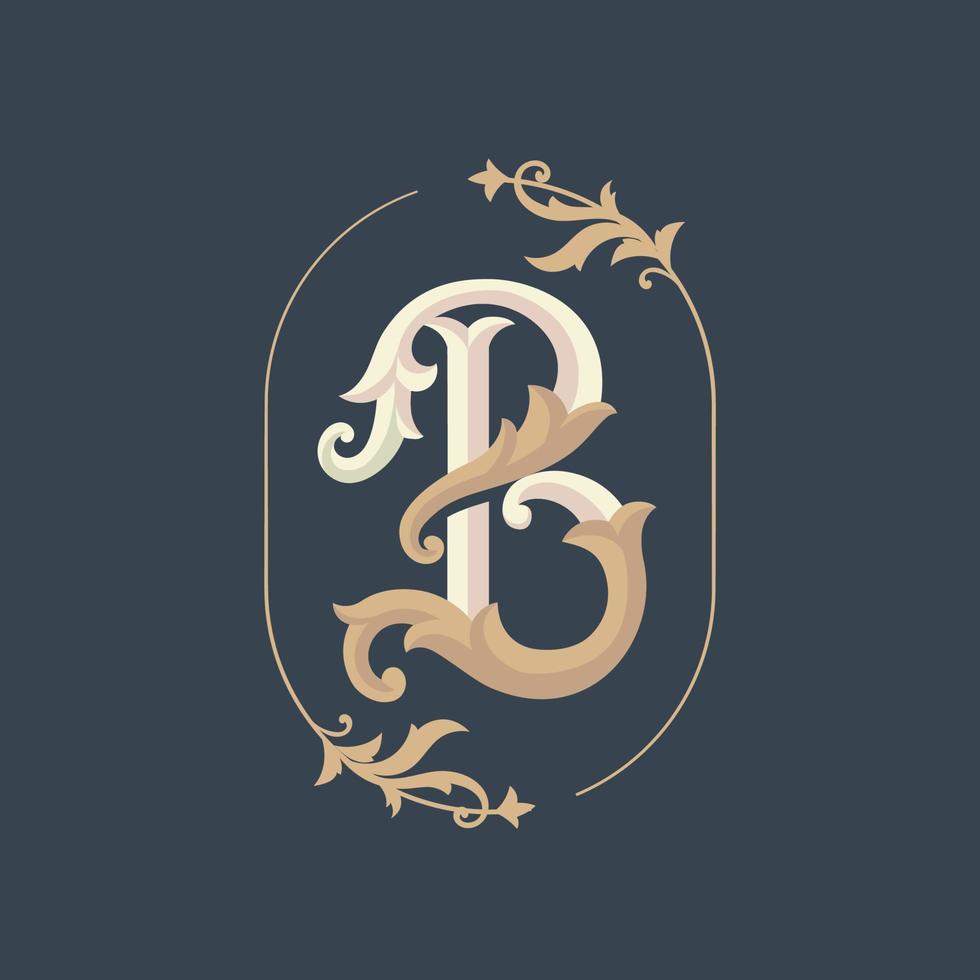 letra b del alfabeto ornamental vintage con marco decorativo floral vector