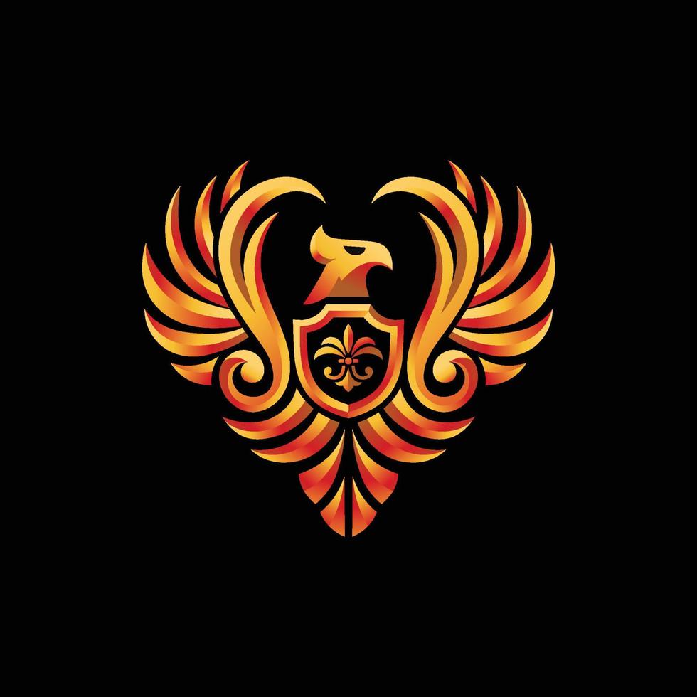 Golden Eagle or phoenix crest shield vector