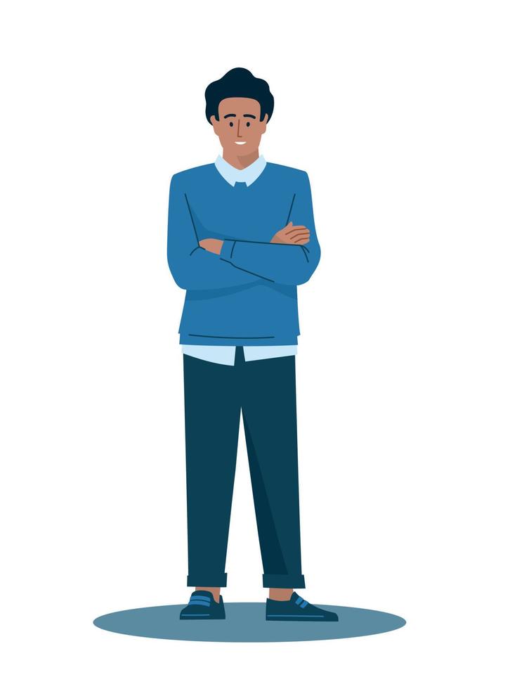 Business people. The boy folded his arms across his chest. Office staff, worker, student, schoolboy. Vector image.