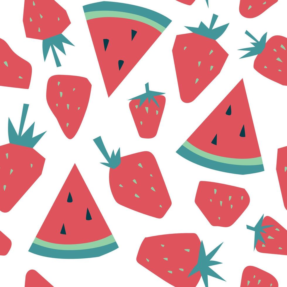 Summer fruits and berries. Seamless pattern. Watermelon, strawberry. Vector image.