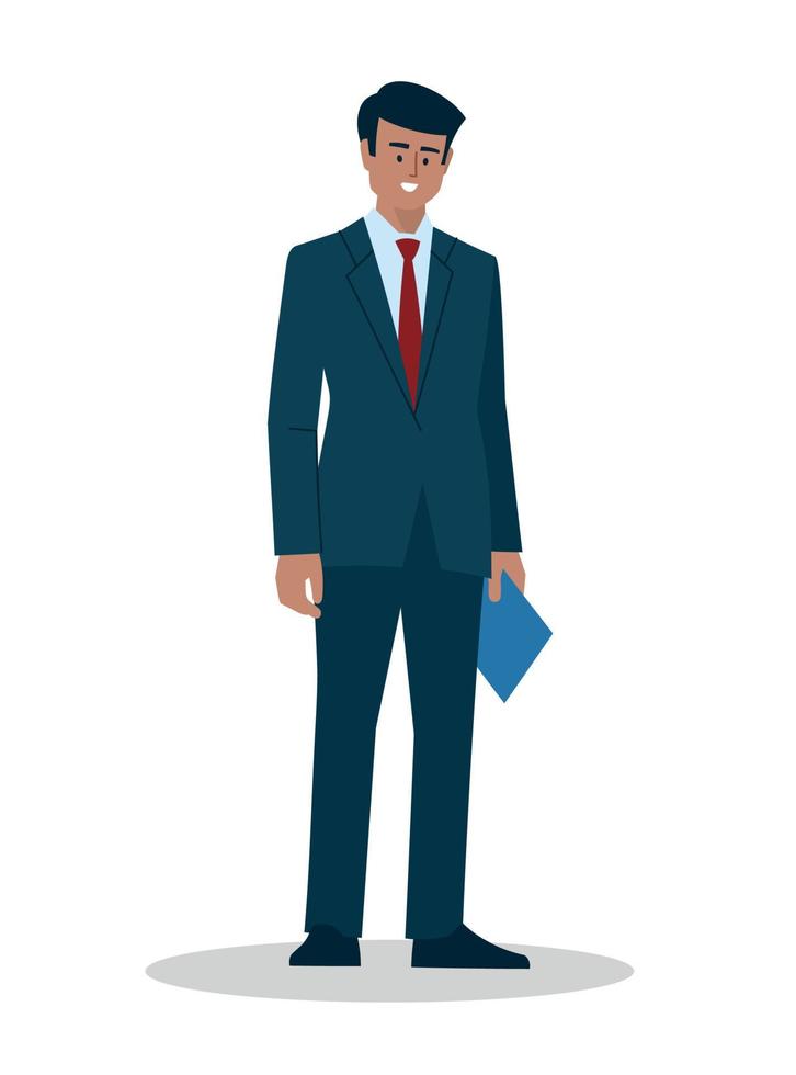 Business people. A man in a business suit with a folder. Office staff, worker, student, schoolboy. Vector image.
