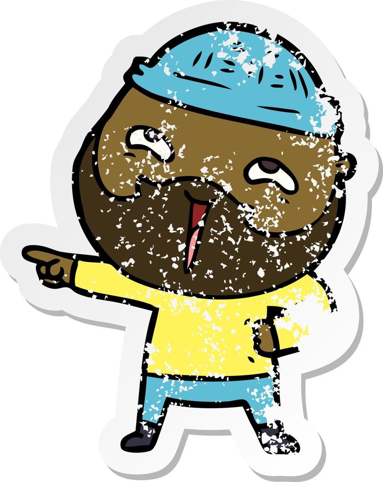 distressed sticker of a cartoon happy bearded man vector
