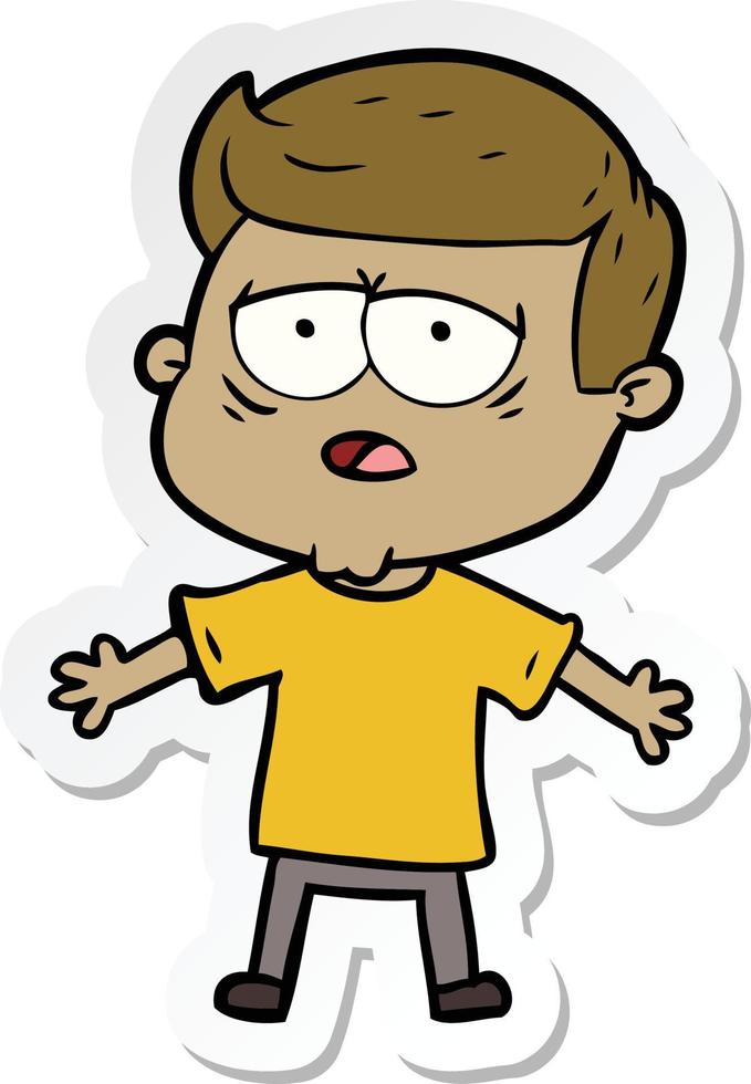 sticker of a cartoon tired man vector