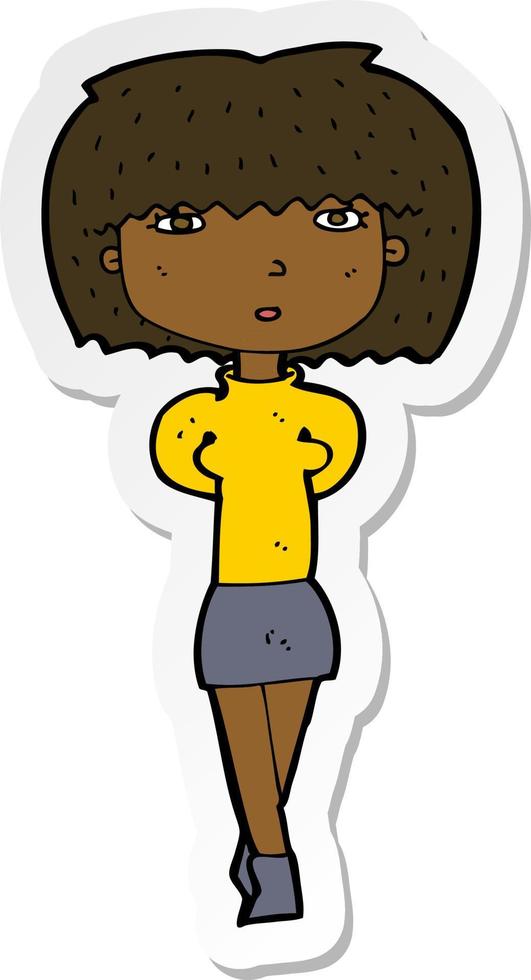 sticker of a cartoon shy woman vector