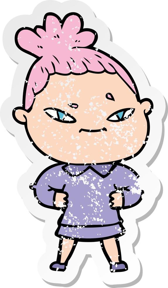 distressed sticker of a cartoon woman vector