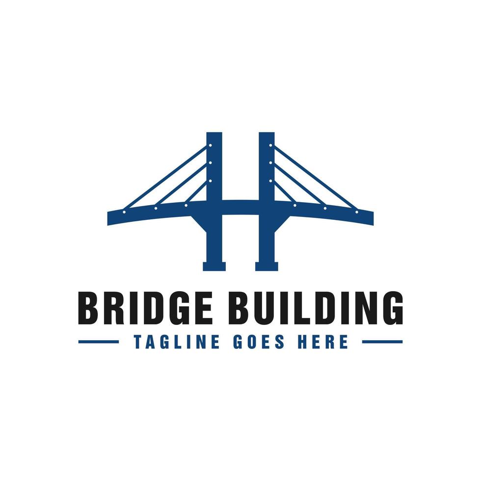 bridge building illustration logo with letter H vector