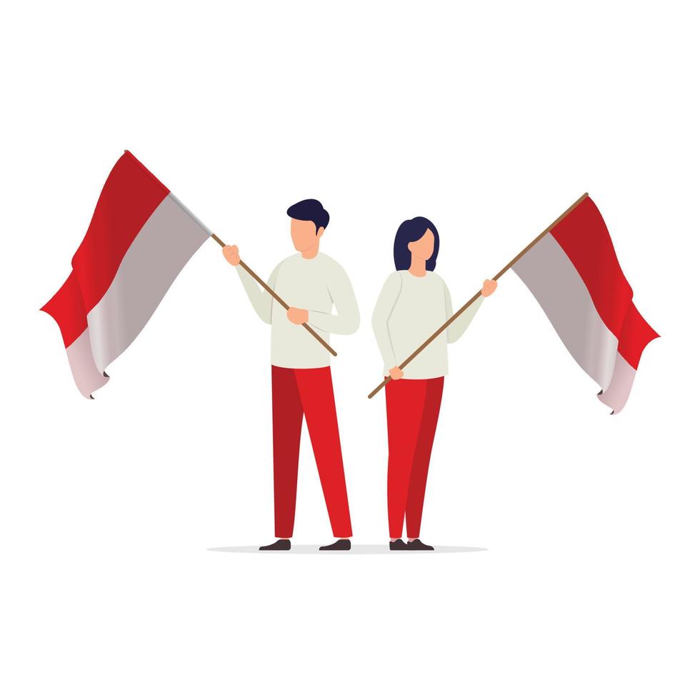 Man and woman holding a flag of Indonesia vector illustration