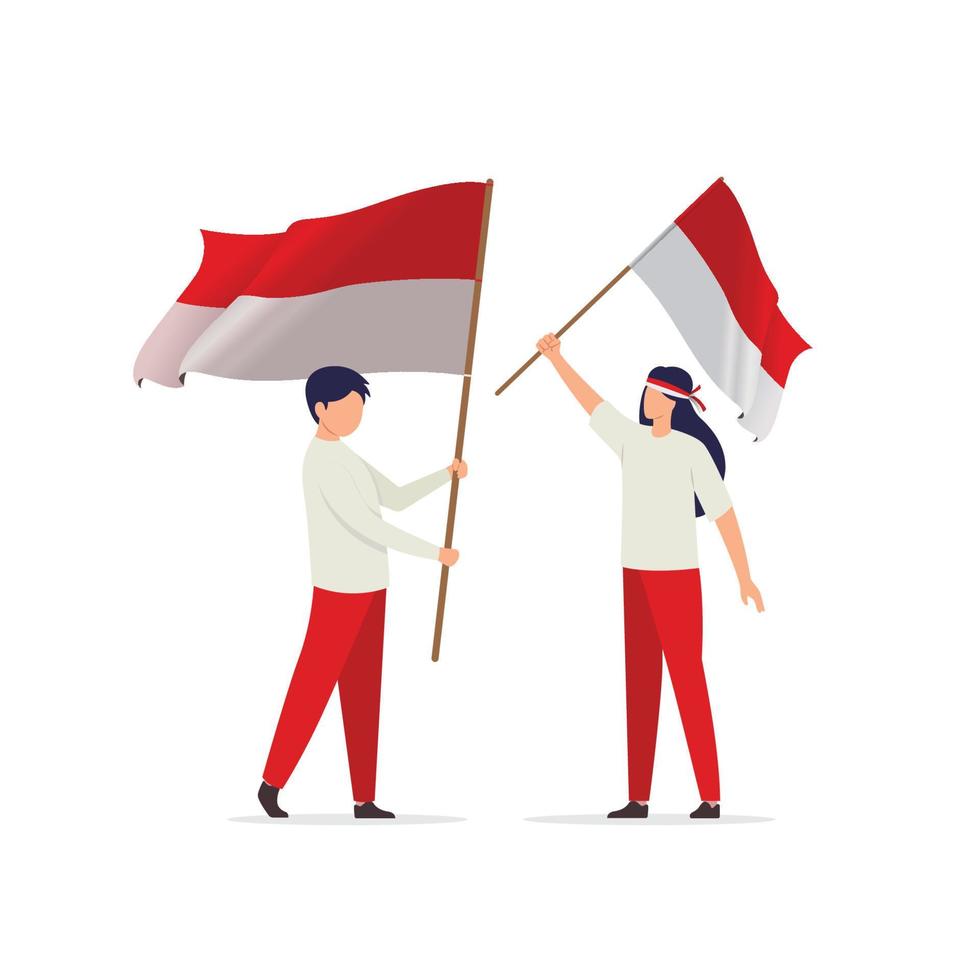 Man and woman holding a flag of Indonesia vector illustration