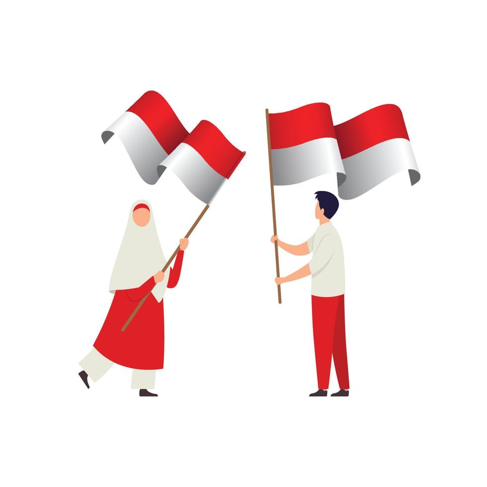 Man and woman holding a flag of Indonesia vector illustration