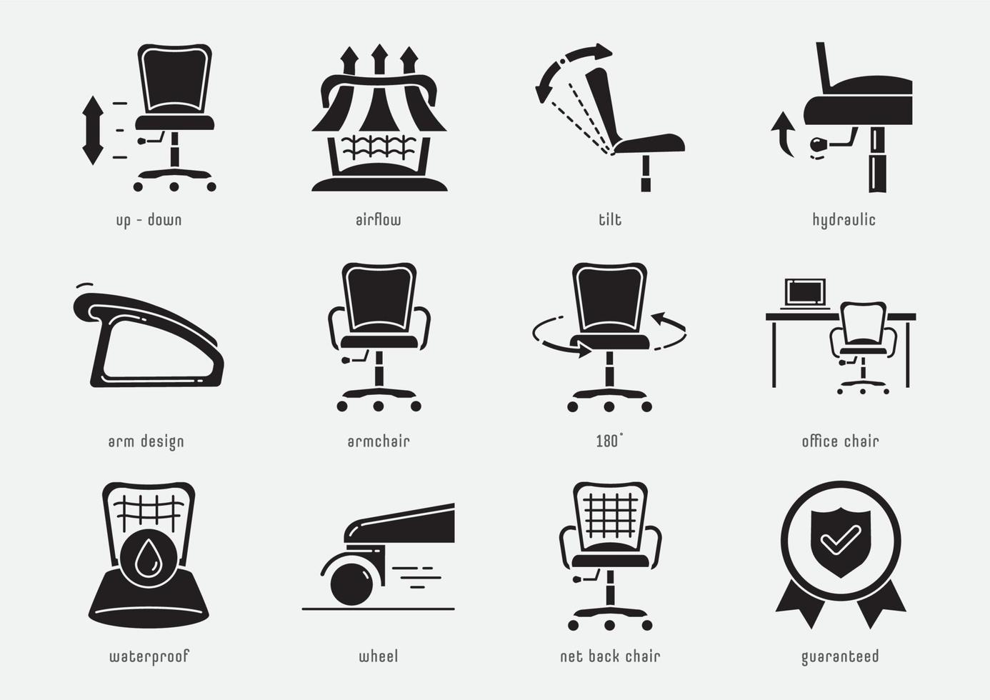 office chair function icon set  glyph vector