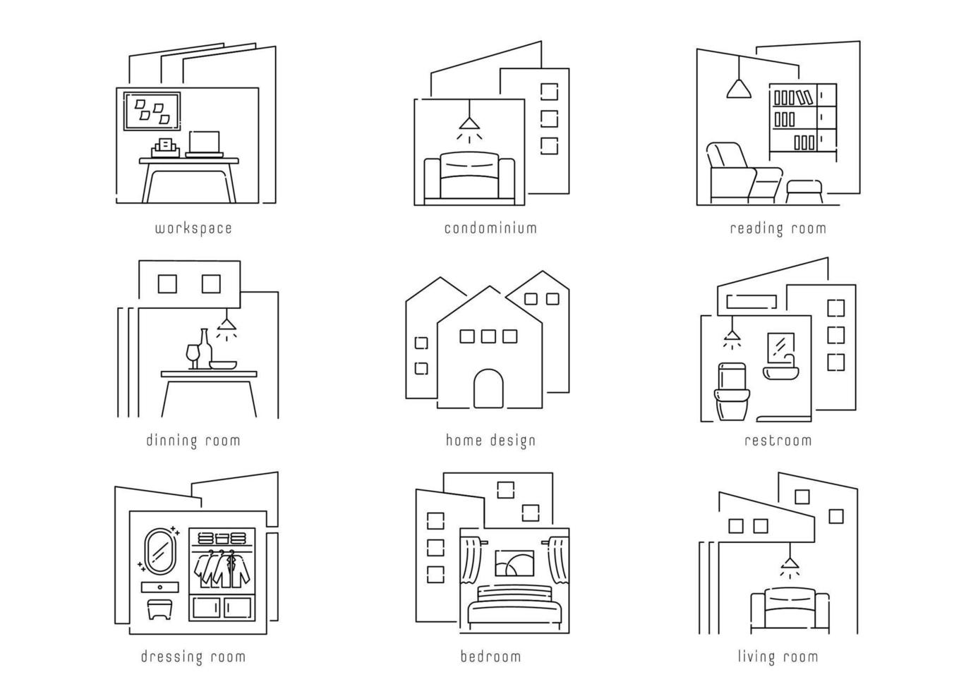 home and interior design line illustration vector