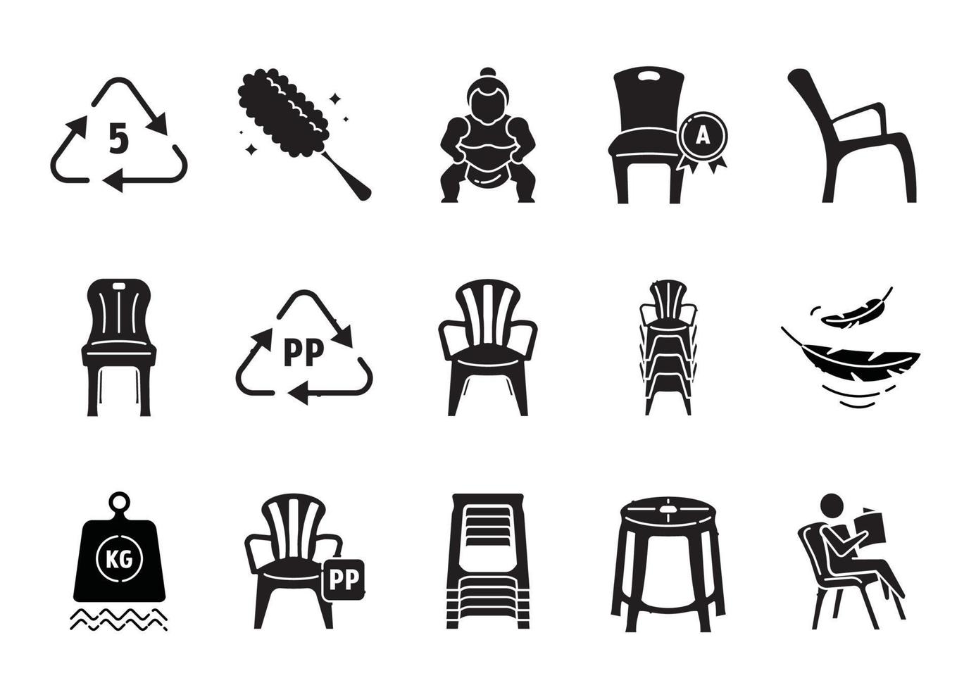 conjunto de iconos de gryph de sillas de plástico vector