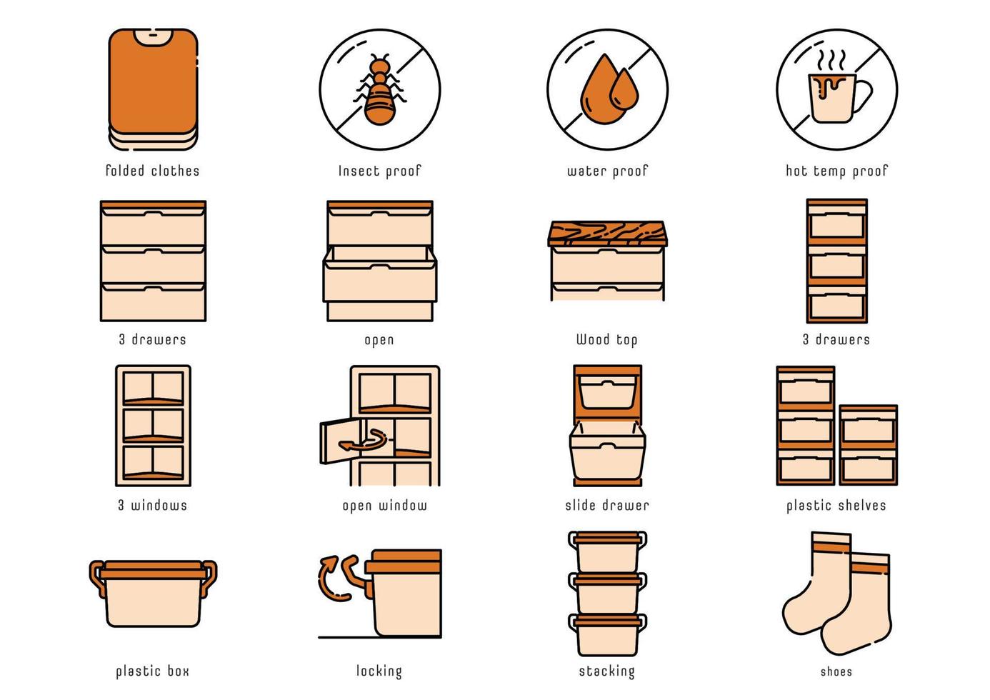 plastic storage icon set vector