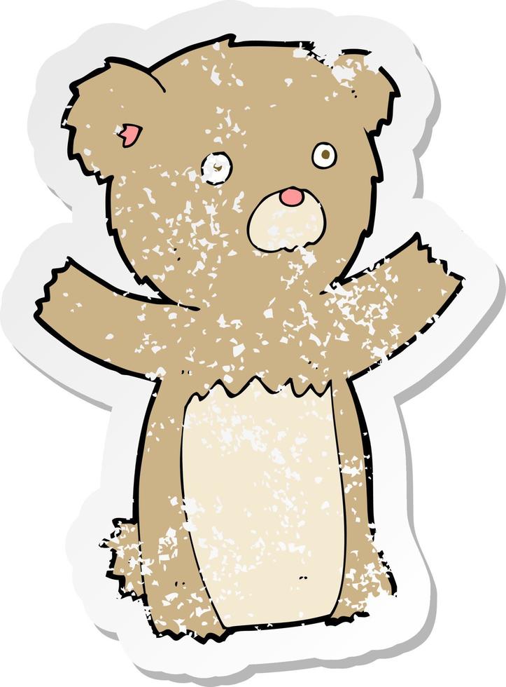 pegatina retro angustiada de un oso de peluche de dibujos animados vector