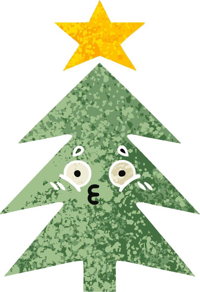 retro illustration style cartoon christmas tree vector