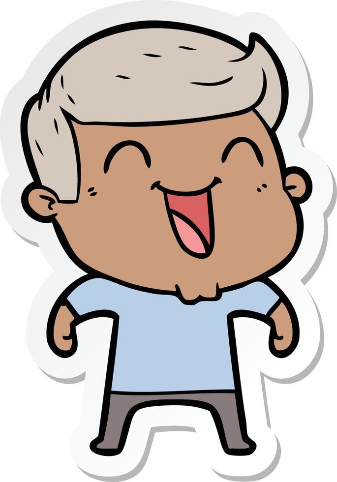 sticker of a cartoon man laughing vector