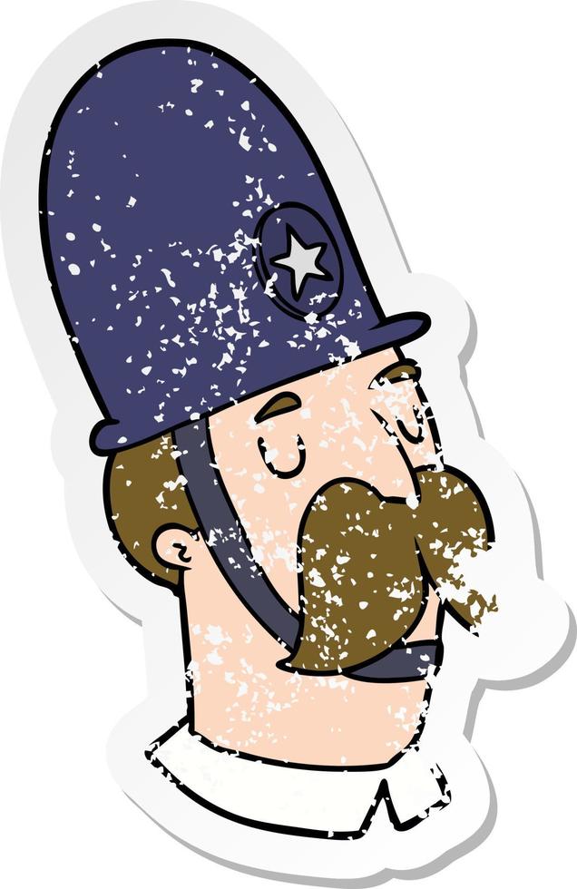 distressed sticker of a cartoon policeman with mustache vector