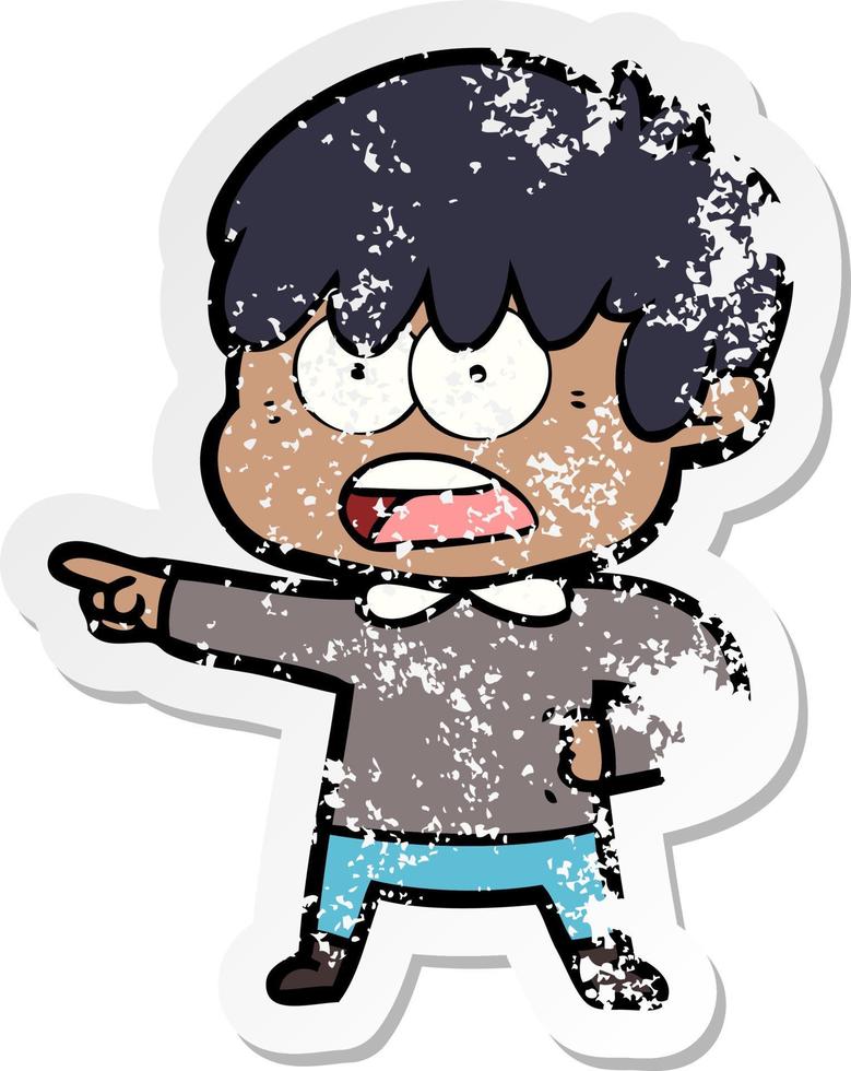 distressed sticker of a worried cartoon boy vector