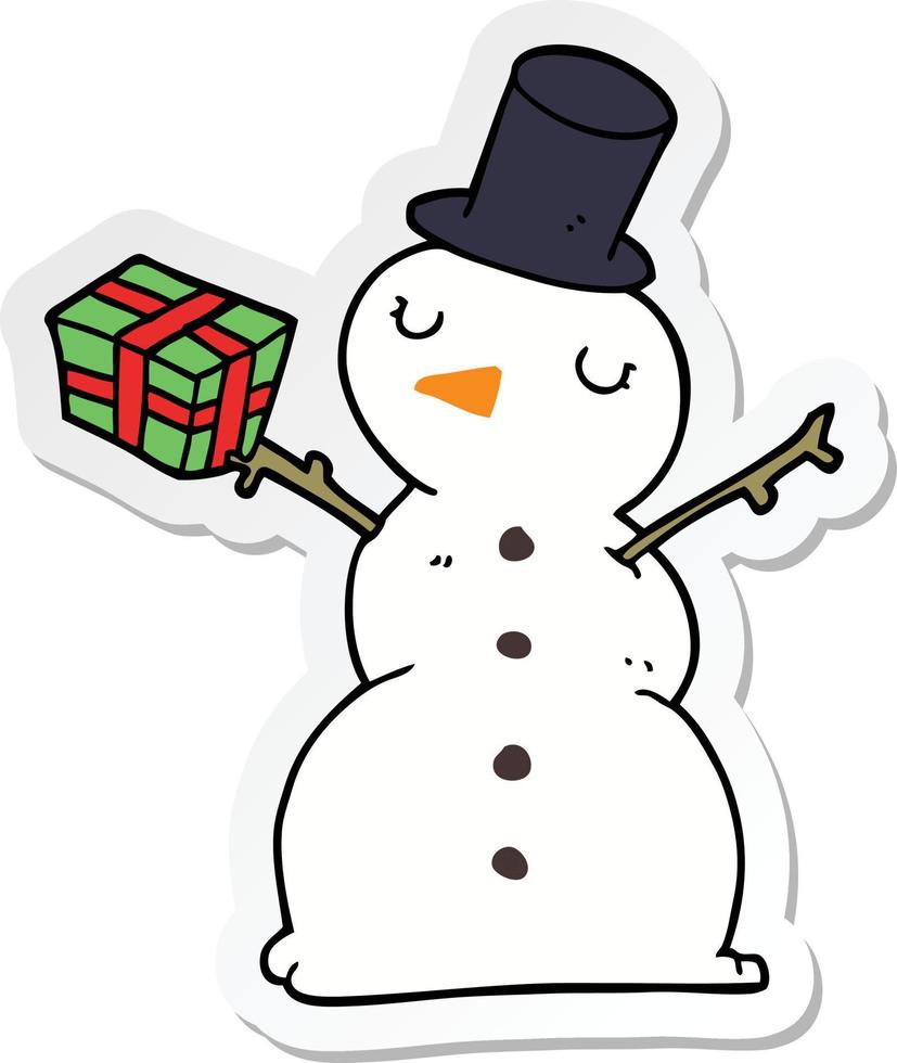 sticker of a cartoon snowman vector