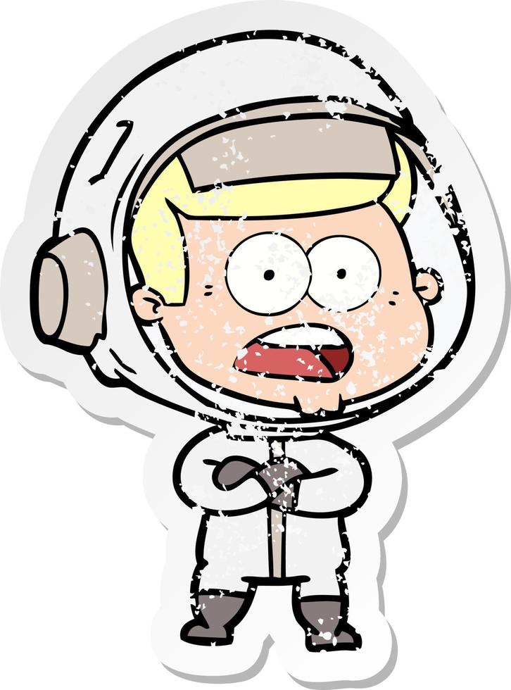 distressed sticker of a cartoon surprised astronaut vector