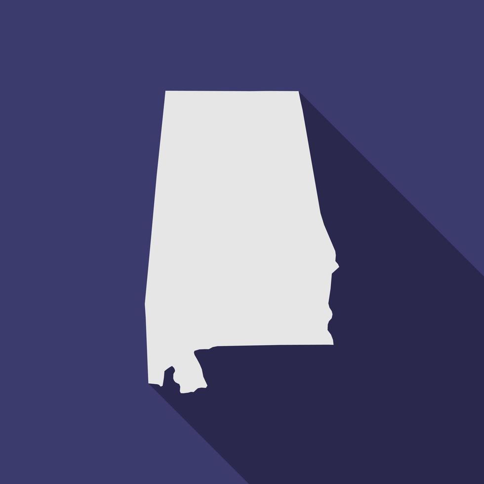 Alabama map on blue background with long shadow vector