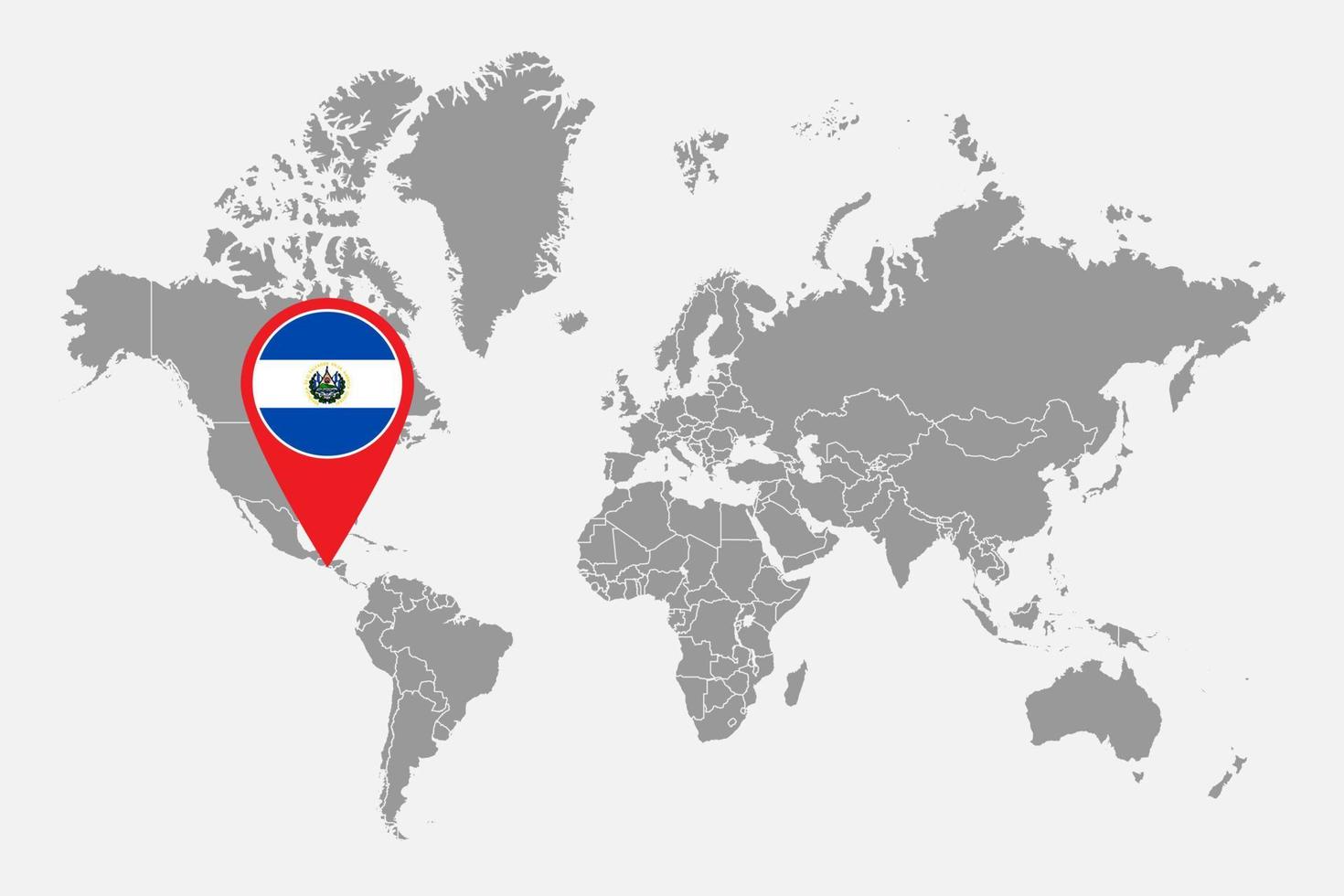 pin mapa con la bandera de salvador en el mapa mundial. ilustración vectorial vector