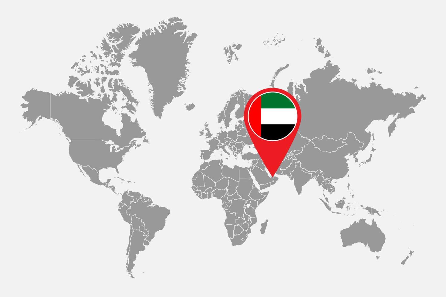 pin mapa con la bandera de los emiratos árabes unidos en el mapa mundial. ilustración vectorial vector