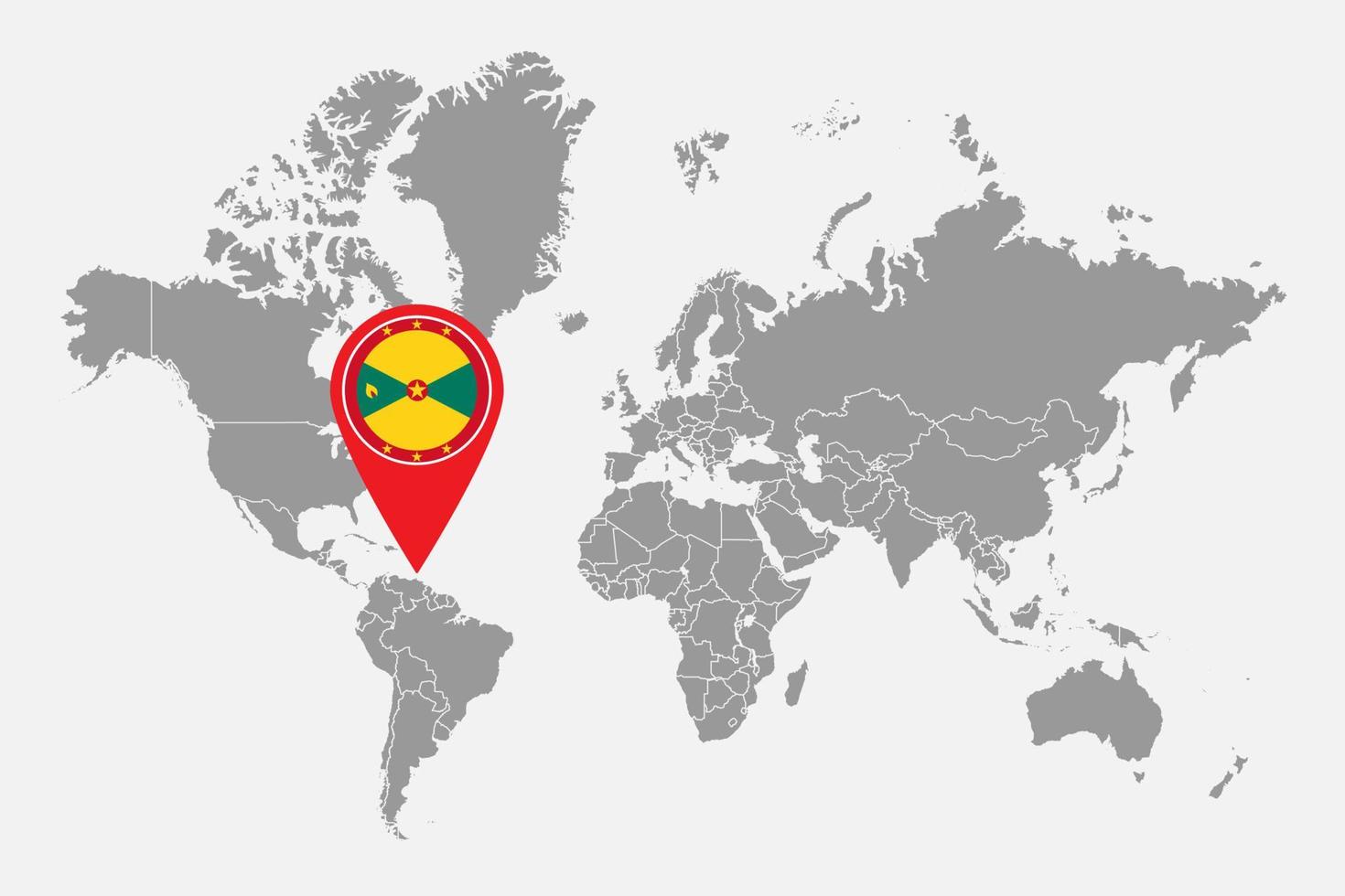 Pin map with Grenada flag on world map. Vector illustration.