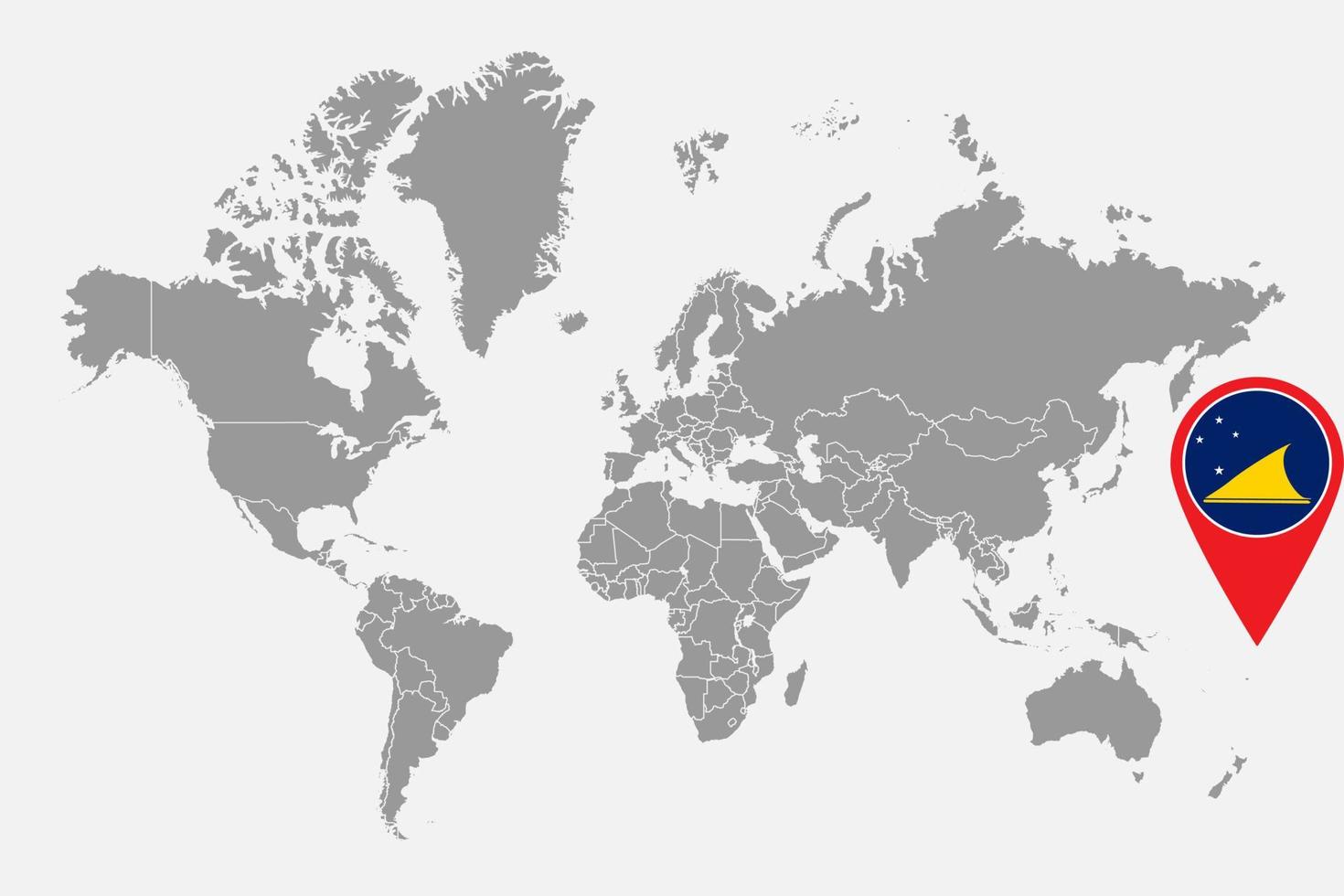 Pin map with Tokelau flag on world map. Vector illustration.