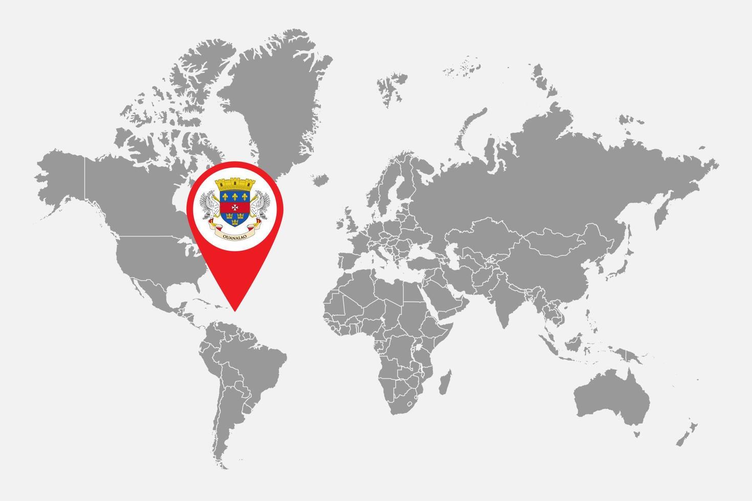 Pin map with Saint Barthelemy flag on world map. Vector illustration.