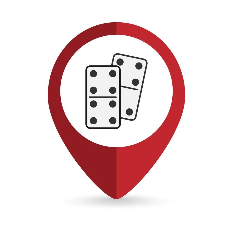 Map pointer with Domino dice icon. Vector illustration.